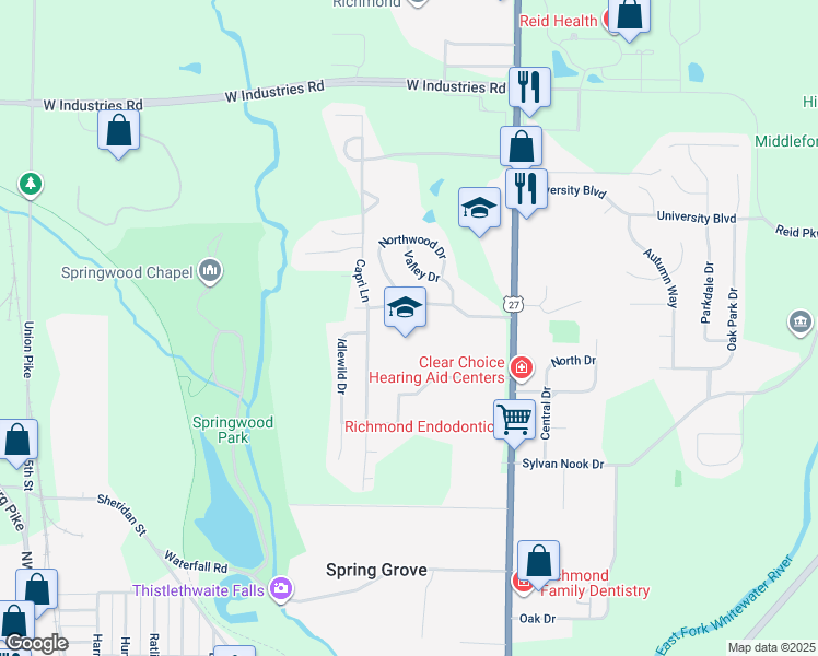 map of restaurants, bars, coffee shops, grocery stores, and more near 701 Crestdale Drive in Richmond