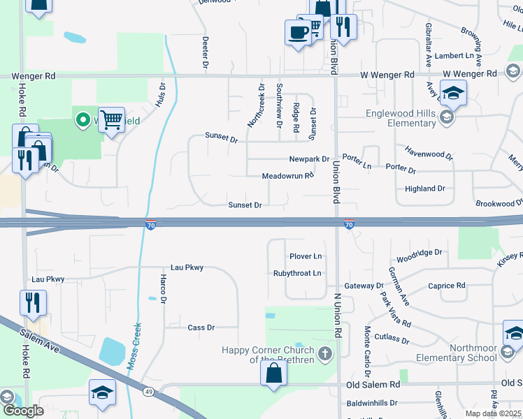 map of restaurants, bars, coffee shops, grocery stores, and more near 1218 Sunset Drive in Englewood