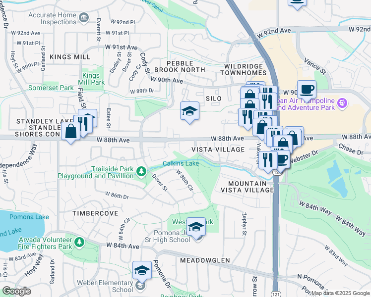 map of restaurants, bars, coffee shops, grocery stores, and more near 8630 Carr Loop in Westminster