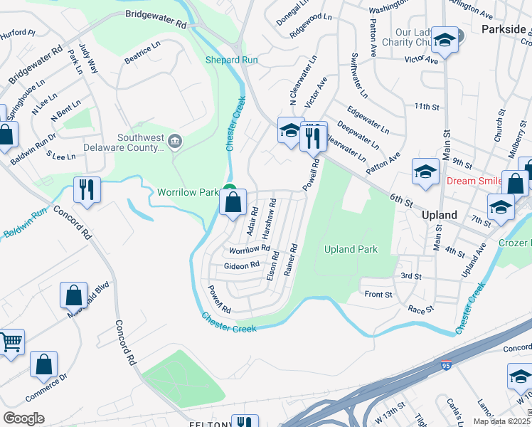 map of restaurants, bars, coffee shops, grocery stores, and more near 1316 Harshaw Road in Brookhaven