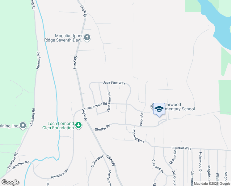 map of restaurants, bars, coffee shops, grocery stores, and more near 15075 Oakleaf Court in Magalia