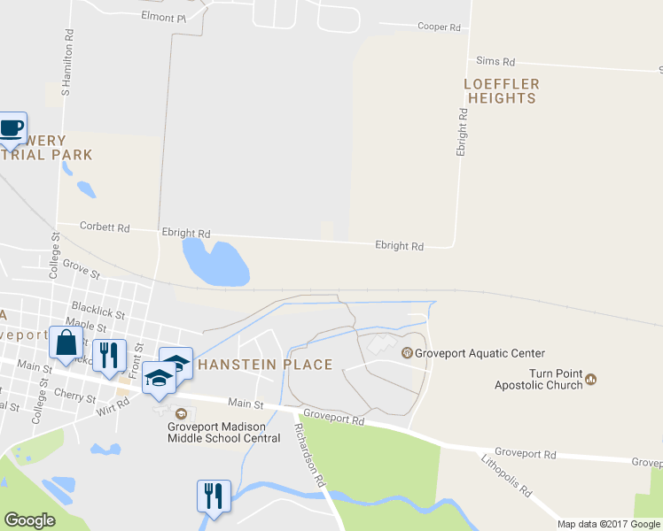 map of restaurants, bars, coffee shops, grocery stores, and more near 6080 Ebright Road in Groveport