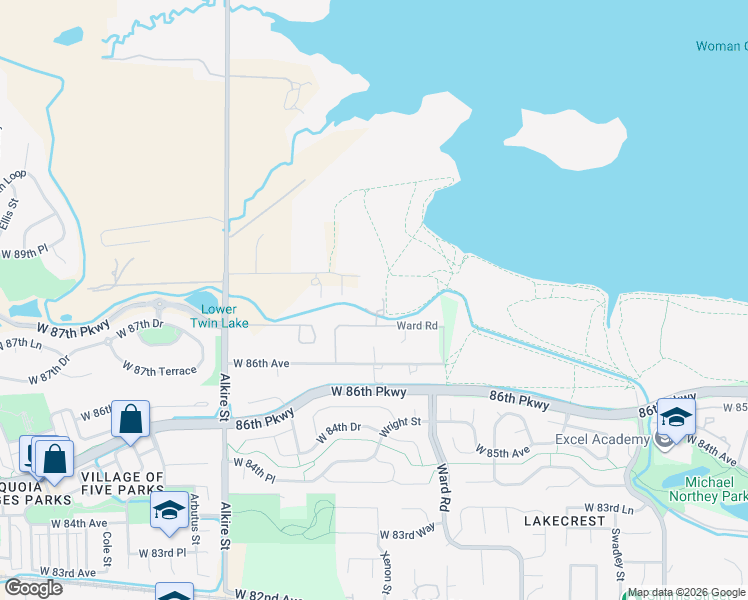map of restaurants, bars, coffee shops, grocery stores, and more near 12780 W 88th Ave in Arvada