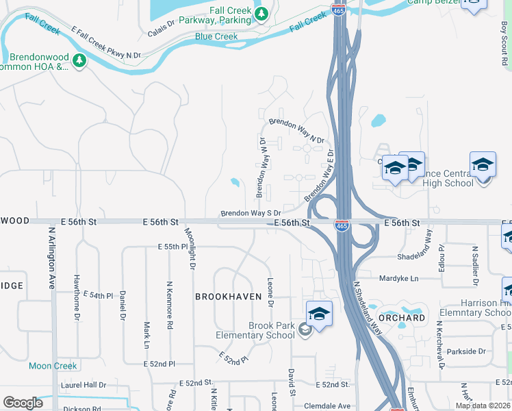 map of restaurants, bars, coffee shops, grocery stores, and more near 5631 Brendon Way West Drive in Indianapolis