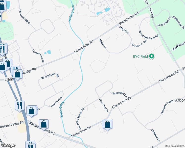 map of restaurants, bars, coffee shops, grocery stores, and more near 16 Cherry Circle in Glen Mills