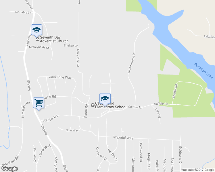 map of restaurants, bars, coffee shops, grocery stores, and more near 6424 Crossroads Road in Magalia