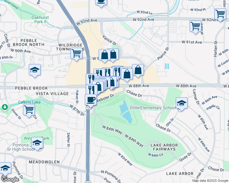 map of restaurants, bars, coffee shops, grocery stores, and more near 7401 West 88th Avenue in Westminster