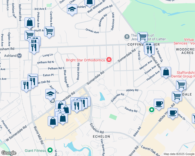 map of restaurants, bars, coffee shops, grocery stores, and more near 200 Passaic Avenue in Voorhees Township
