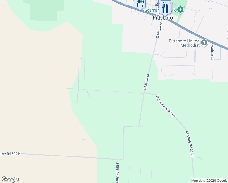 map of restaurants, bars, coffee shops, grocery stores, and more near 2320 County Road 651 North in Pittsboro