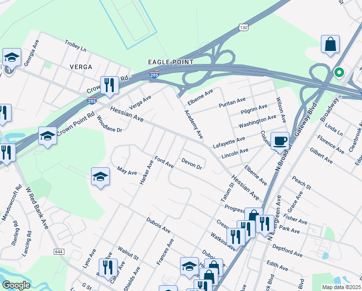 map of restaurants, bars, coffee shops, grocery stores, and more near 1185 Lawnton Avenue in Woodbury