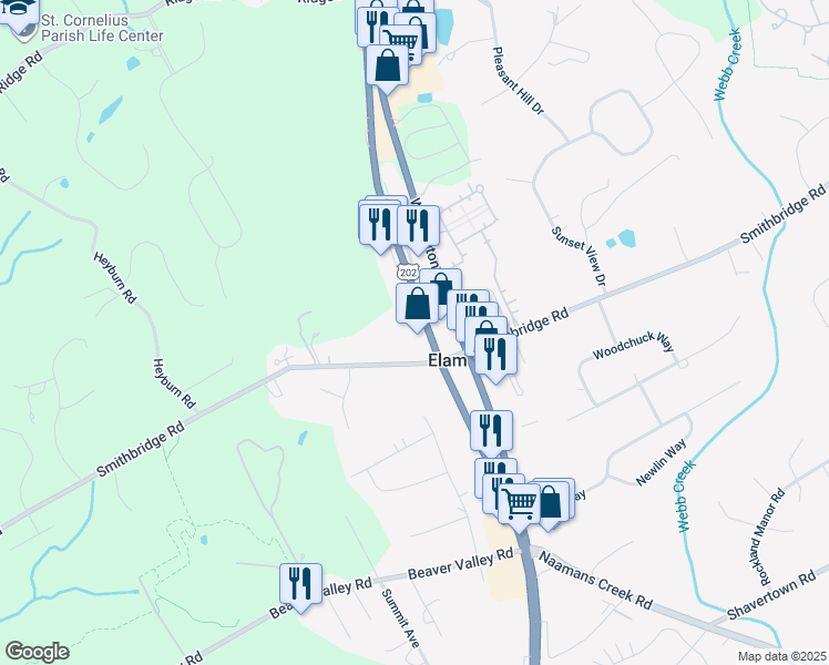 map of restaurants, bars, coffee shops, grocery stores, and more near 334 Wilmington West Chester Pike in Glen Mills