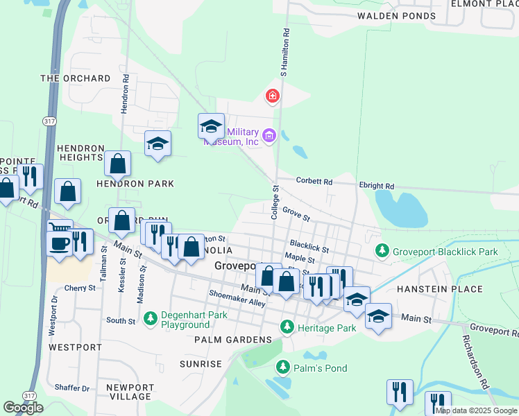 map of restaurants, bars, coffee shops, grocery stores, and more near 464 Grove Street in Groveport