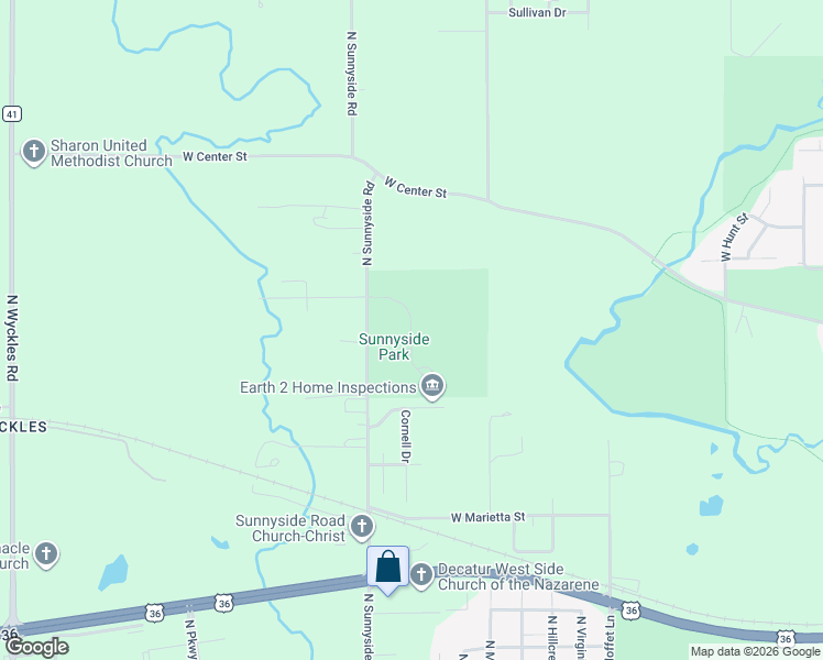 map of restaurants, bars, coffee shops, grocery stores, and more near Sunnyside Park Drive Way in Decatur
