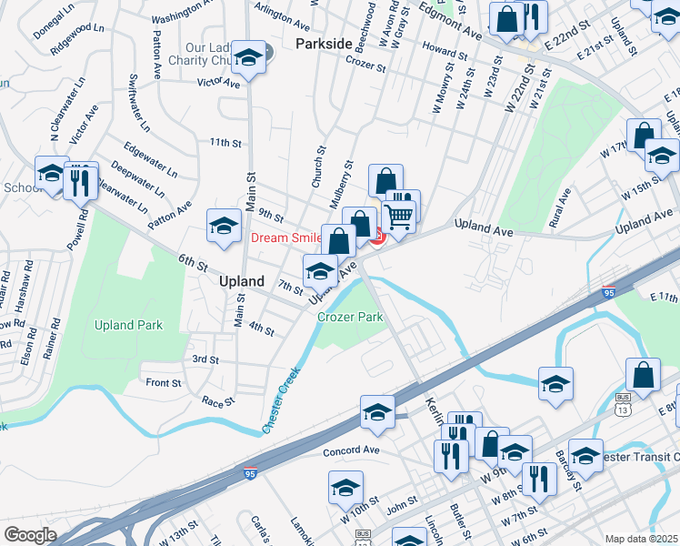 map of restaurants, bars, coffee shops, grocery stores, and more near 80 Upland Avenue in Brookhaven