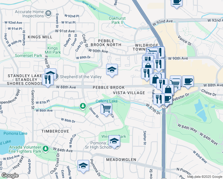 map of restaurants, bars, coffee shops, grocery stores, and more near 8366 West 88th Avenue in Westminster