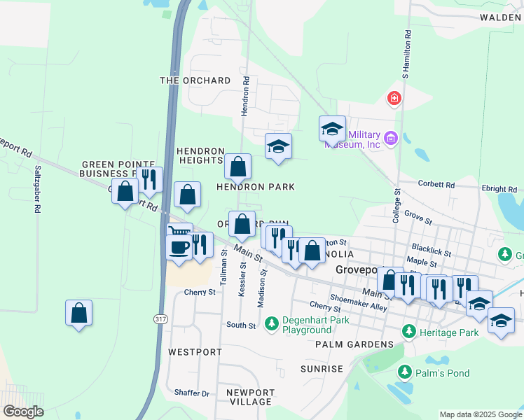 map of restaurants, bars, coffee shops, grocery stores, and more near 5128 Hendron Place in Groveport