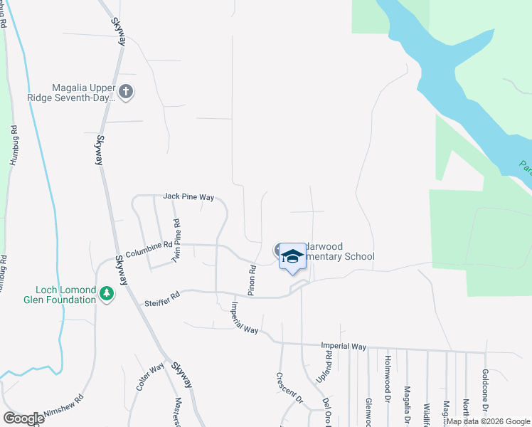 map of restaurants, bars, coffee shops, grocery stores, and more near 15062 Pinon Road in Magalia