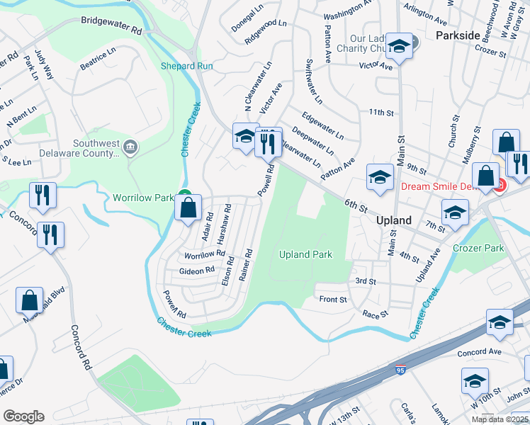 map of restaurants, bars, coffee shops, grocery stores, and more near 1223 Rainer Road in Brookhaven