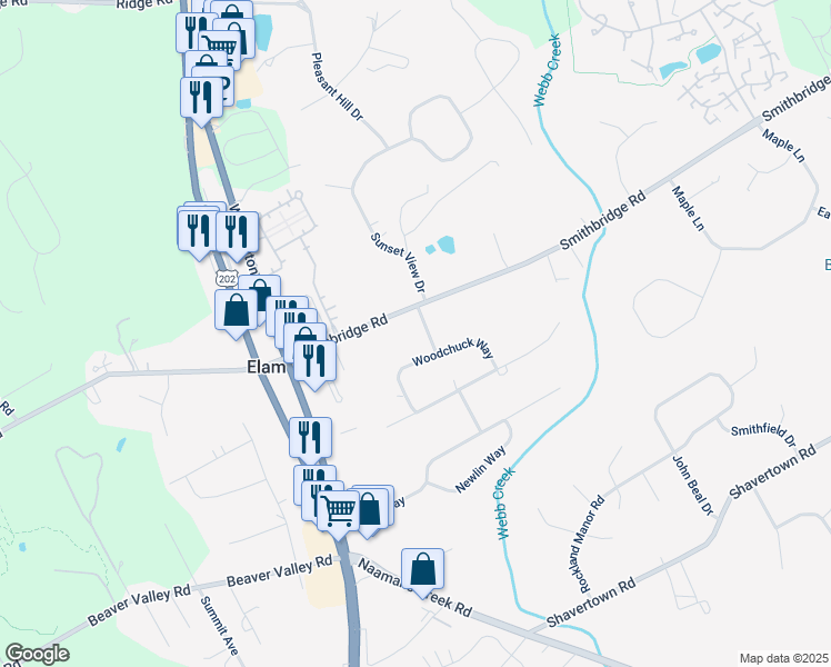 map of restaurants, bars, coffee shops, grocery stores, and more near 14 Leopard Run in Glen Mills