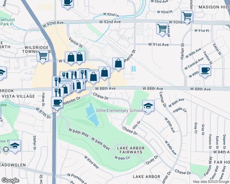 map of restaurants, bars, coffee shops, grocery stores, and more near in Arvada