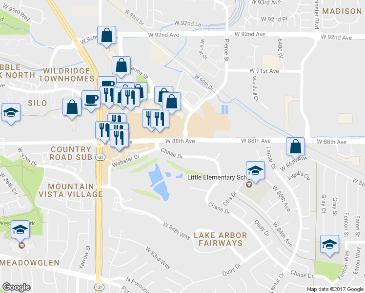 map of restaurants, bars, coffee shops, grocery stores, and more near 7055 West 88th Avenue in Broomfield