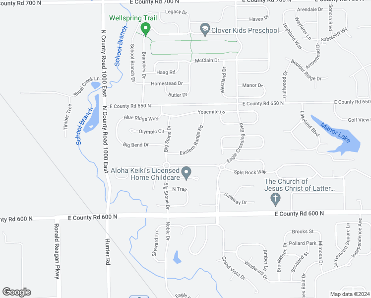 map of restaurants, bars, coffee shops, grocery stores, and more near 6350 Eastern Range Road in Indianapolis