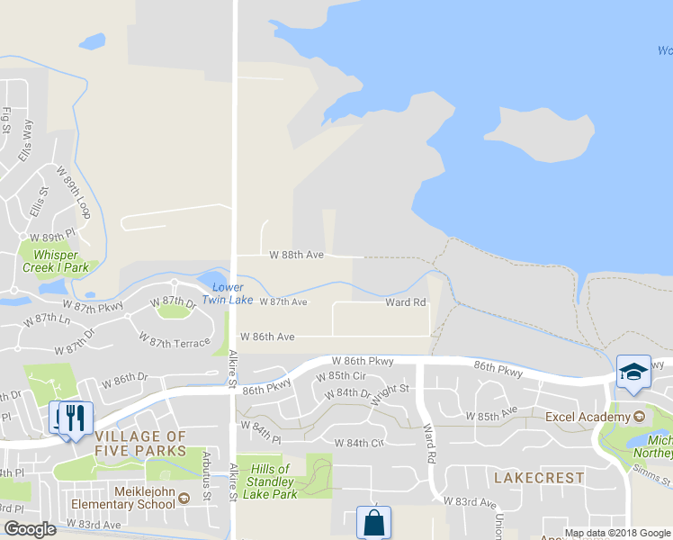 map of restaurants, bars, coffee shops, grocery stores, and more near 12780 West 88th Avenue in Arvada