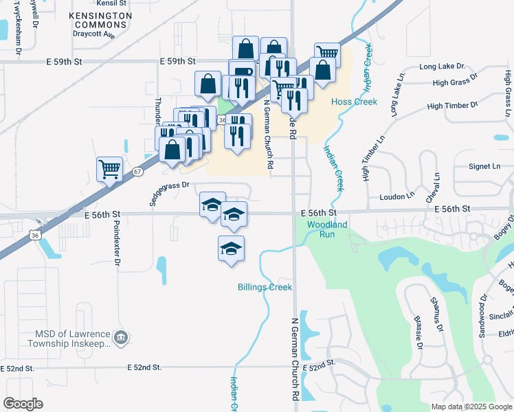 map of restaurants, bars, coffee shops, grocery stores, and more near 10827 Tanbark Drive in Indianapolis