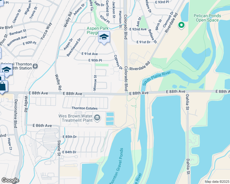 map of restaurants, bars, coffee shops, grocery stores, and more near 8813 Colorado Boulevard in Thornton