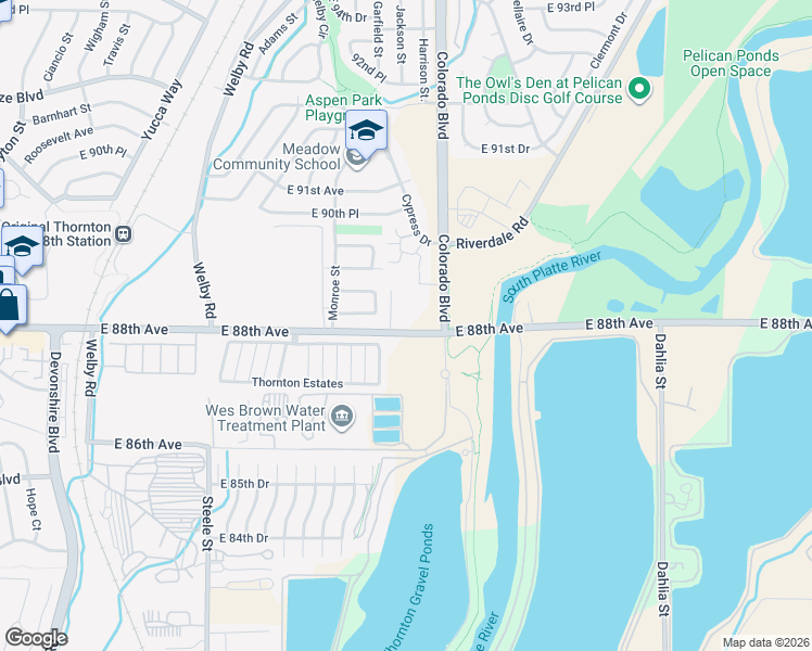 map of restaurants, bars, coffee shops, grocery stores, and more near 8813 Colorado Boulevard in Thornton