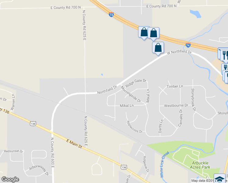 map of restaurants, bars, coffee shops, grocery stores, and more near 728 Ridge Gate Drive in Brownsburg