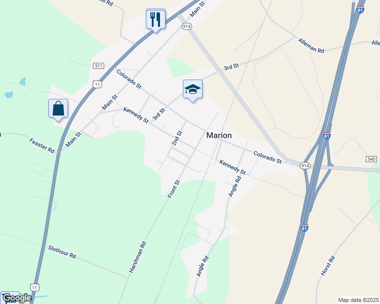 map of restaurants, bars, coffee shops, grocery stores, and more near 5729 Front Street in Chambersburg
