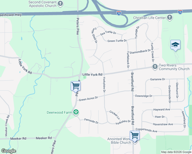 map of restaurants, bars, coffee shops, grocery stores, and more near 3100 Little York Road in Dayton