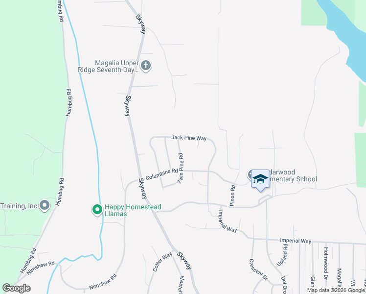 map of restaurants, bars, coffee shops, grocery stores, and more near 15084 Twin Pine Road in Magalia