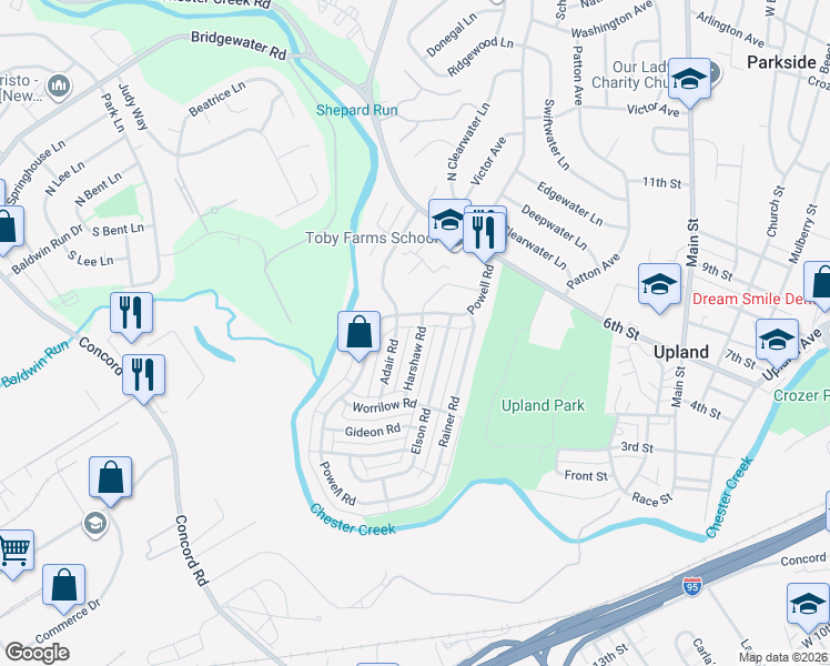 map of restaurants, bars, coffee shops, grocery stores, and more near 3916 Powell Road in Brookhaven