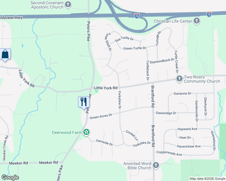 map of restaurants, bars, coffee shops, grocery stores, and more near 3100 Little York Road in Dayton