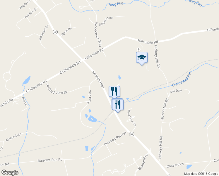 map of restaurants, bars, coffee shops, grocery stores, and more near 315 Kennett Pike in Chadds Ford