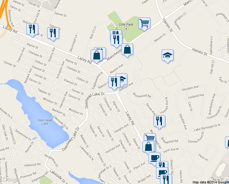 map of restaurants, bars, coffee shops, grocery stores, and more near 701 Lacey Rd in Forked River
