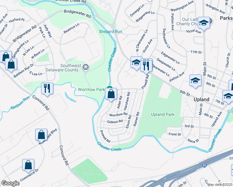 map of restaurants, bars, coffee shops, grocery stores, and more near 4018 Powell Road in Brookhaven