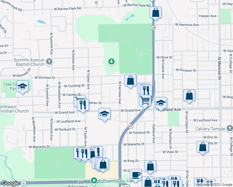 map of restaurants, bars, coffee shops, grocery stores, and more near 1347-1499 N Fairview Ave in Decatur