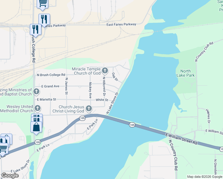 map of restaurants, bars, coffee shops, grocery stores, and more near 4580 East Westlake Avenue in Decatur