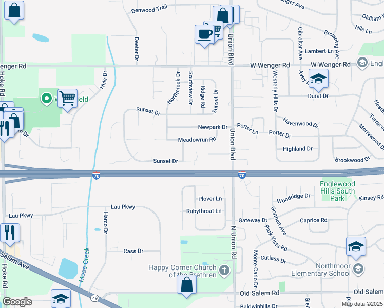 map of restaurants, bars, coffee shops, grocery stores, and more near 1245 Sunset Drive in Englewood