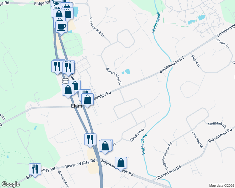 map of restaurants, bars, coffee shops, grocery stores, and more near 8 Leopard Run in Glen Mills
