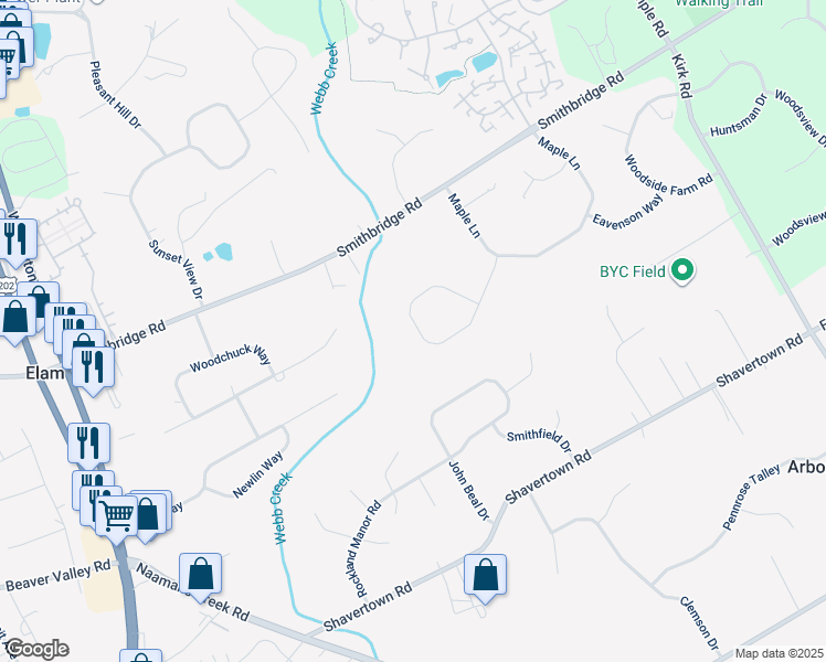 map of restaurants, bars, coffee shops, grocery stores, and more near 18 Cherry Circle in Glen Mills