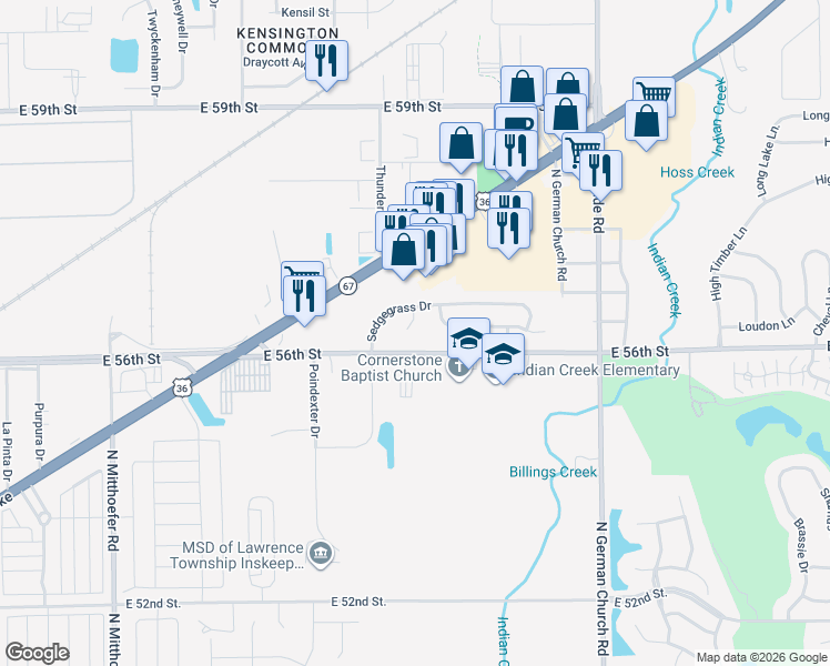 map of restaurants, bars, coffee shops, grocery stores, and more near 5627 Wynridge Court in Indianapolis