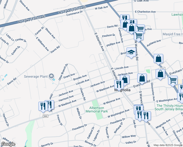 map of restaurants, bars, coffee shops, grocery stores, and more near 430 Brooke Avenue in Magnolia