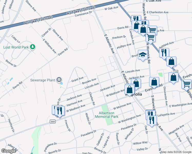 map of restaurants, bars, coffee shops, grocery stores, and more near 400 North Albertson Avenue in Magnolia