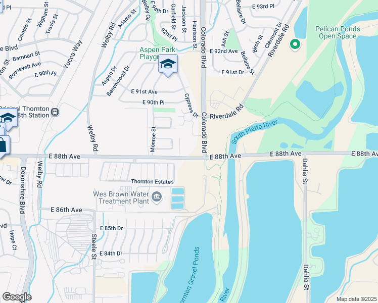 map of restaurants, bars, coffee shops, grocery stores, and more near 8813 Colorado Boulevard in Thornton