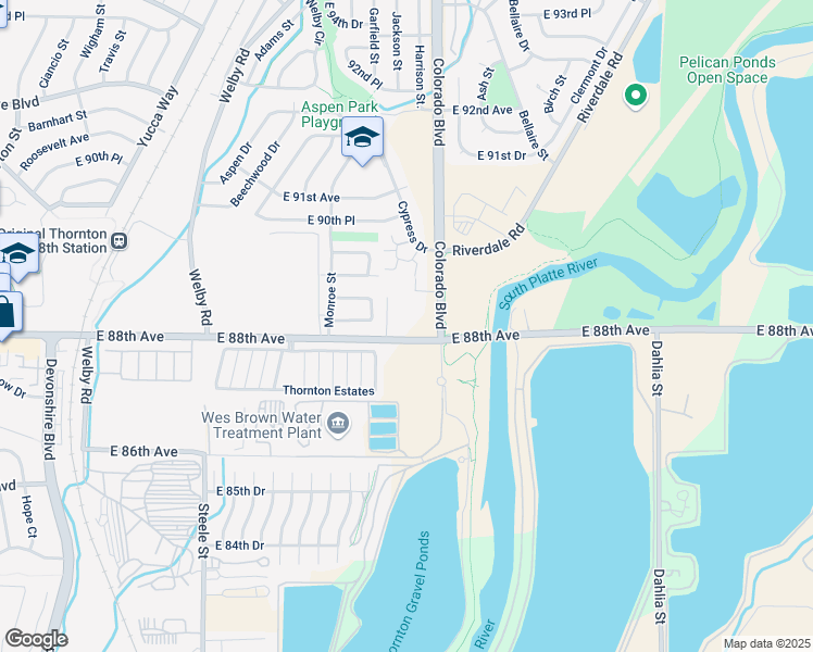 map of restaurants, bars, coffee shops, grocery stores, and more near 8813 Colorado Boulevard in Thornton
