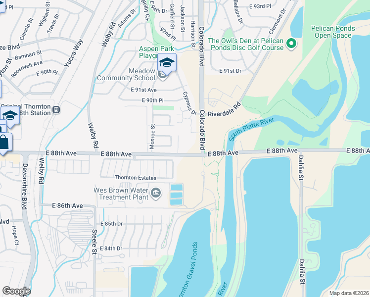 map of restaurants, bars, coffee shops, grocery stores, and more near 8813 Colorado Boulevard in Thornton